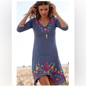 Johnny Was Blue Embroidered Dress